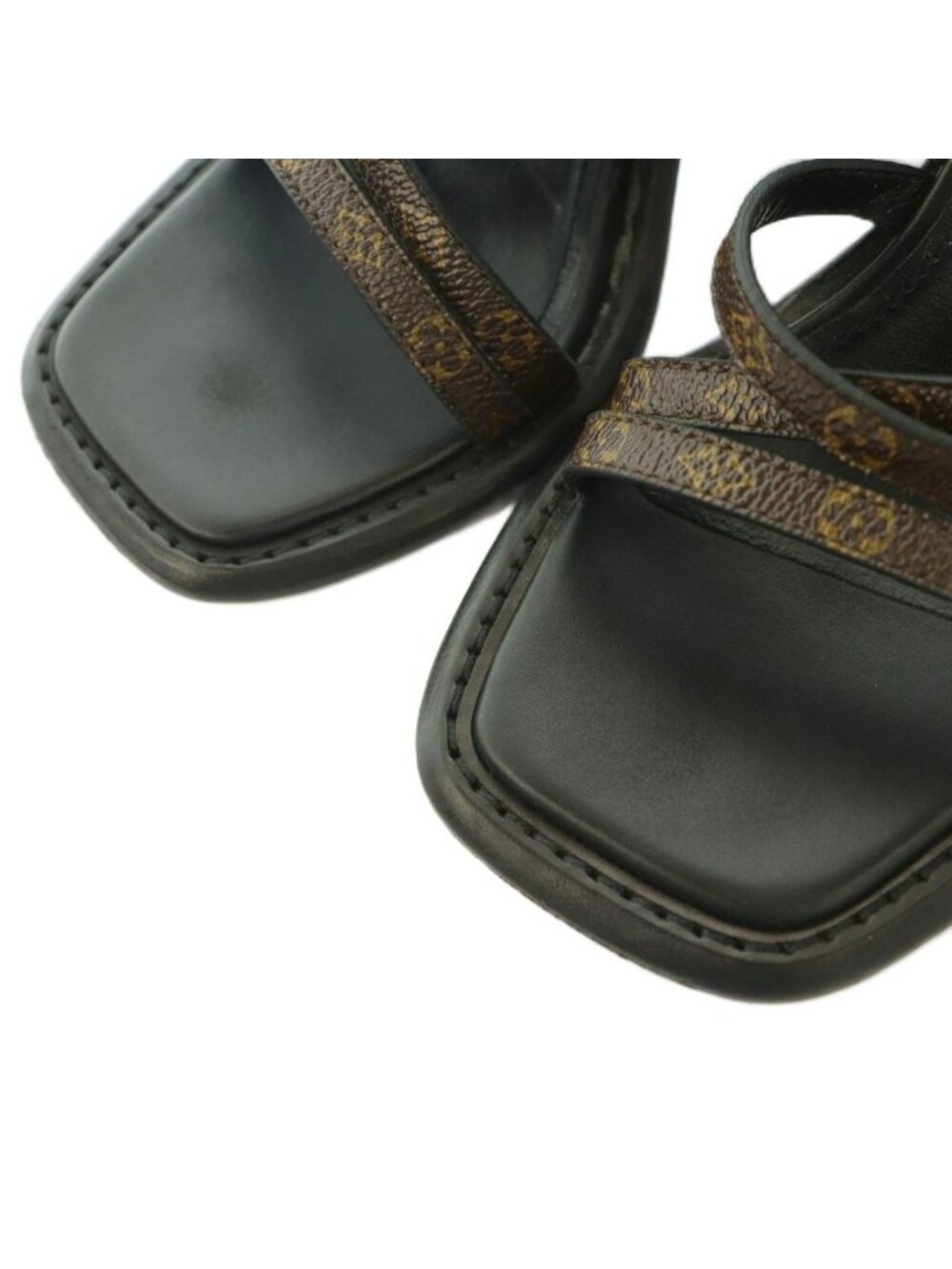 Louis Vuitton Berlin Sandal Monogram Canvas Strap Square Toe Chunky Heels Logo - Picture 4 of 8